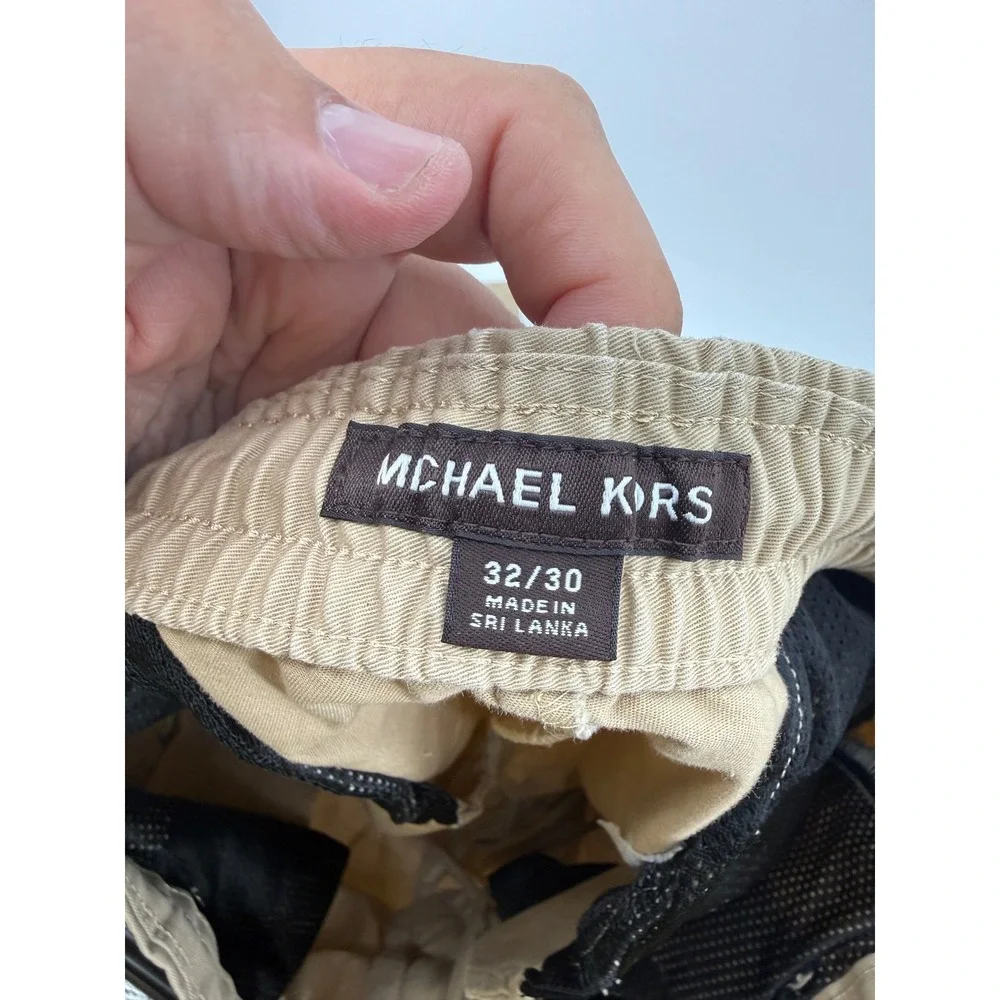 Michael Kors Men Khaki Cargo Pants Tan 32/30 CR3301W6W8 Elastic Waist Drawstring